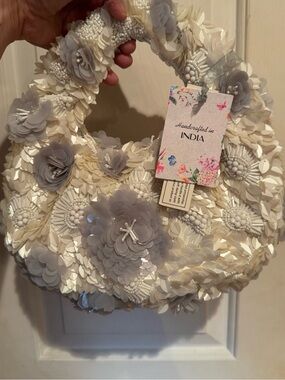 NWT Handcrafted In India Beaded 3D Floral Statement Bag